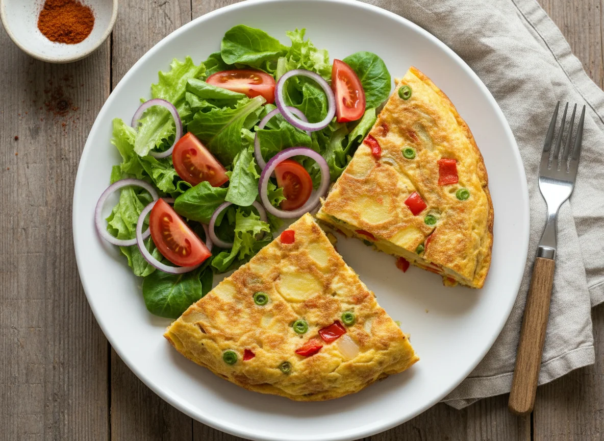 Tortilla de verduras con ensalada photo
