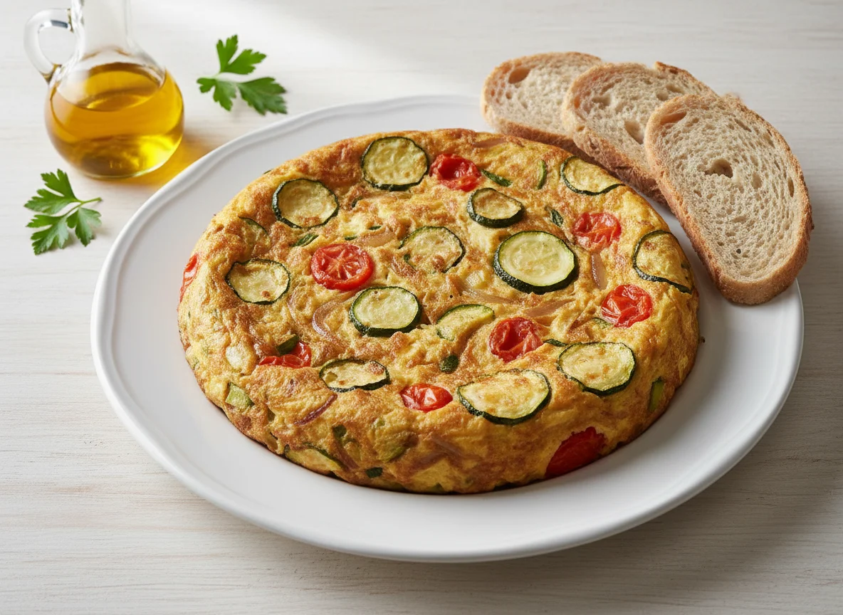Tortilla de verduras con pan integral photo