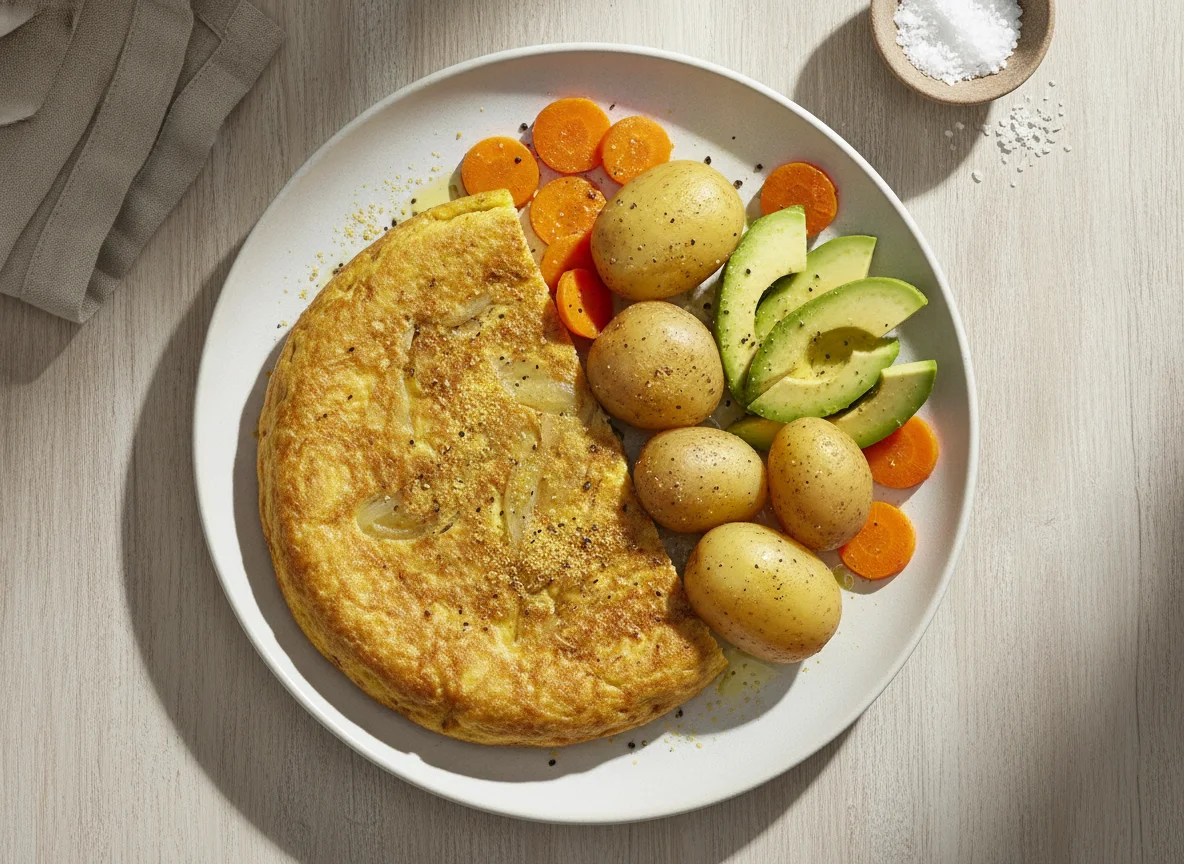 Tortilla de verduras con papas cocidas y palta photo