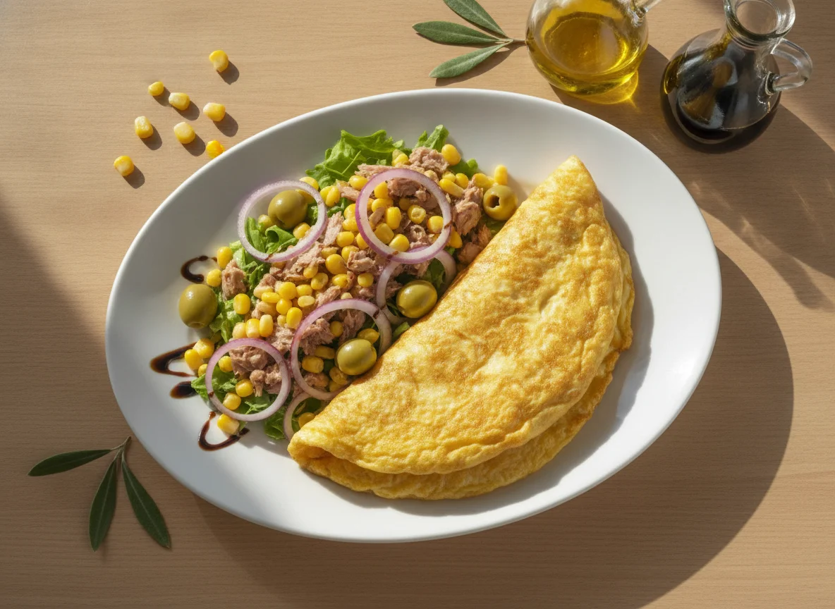 Tortilla francesa con ensalada de atún y maíz photo