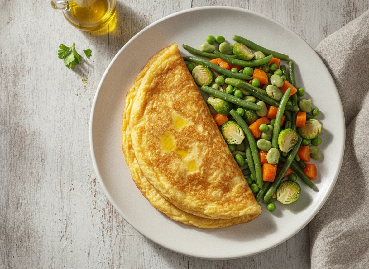 Tortilla francesa con menestra de verduras photo