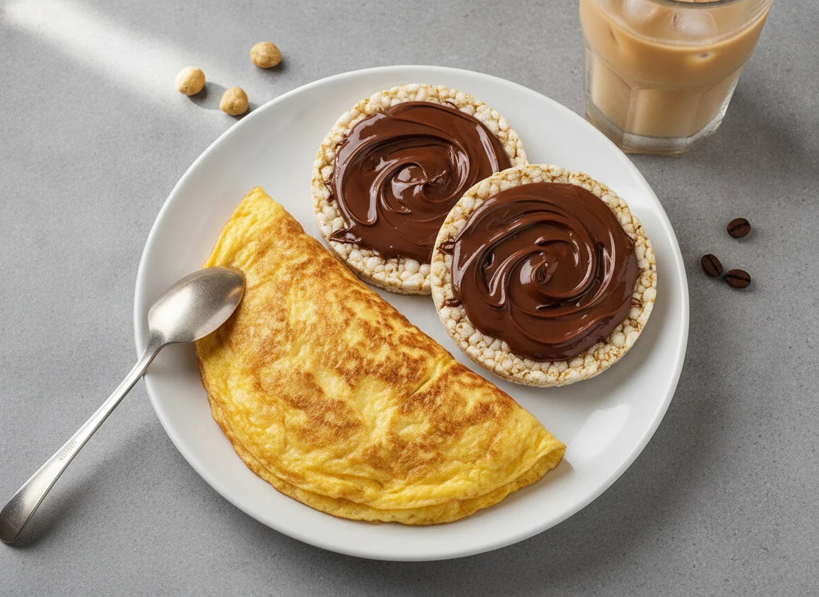 Tortilla francesa con tortitas de arroz y crema de chocolate photo