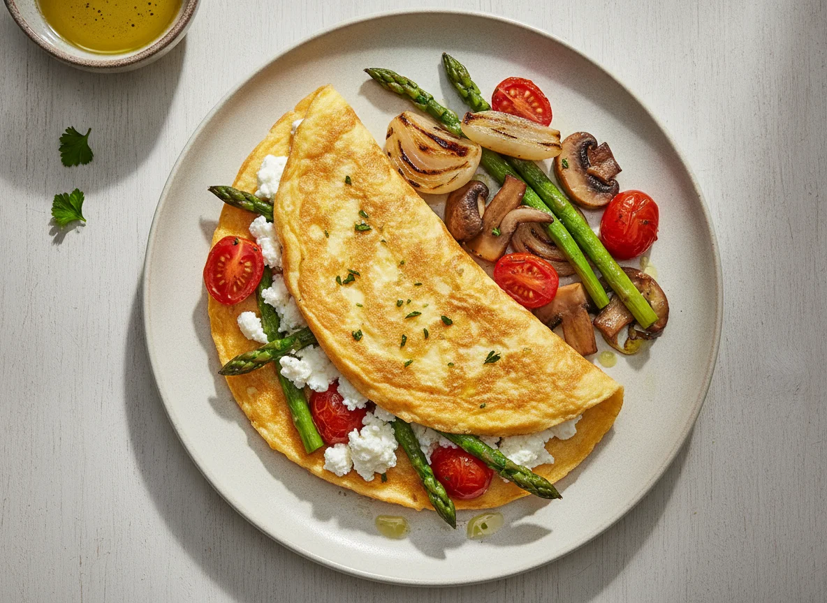 Tortilla francesa con verduras salteadas y queso fresco photo