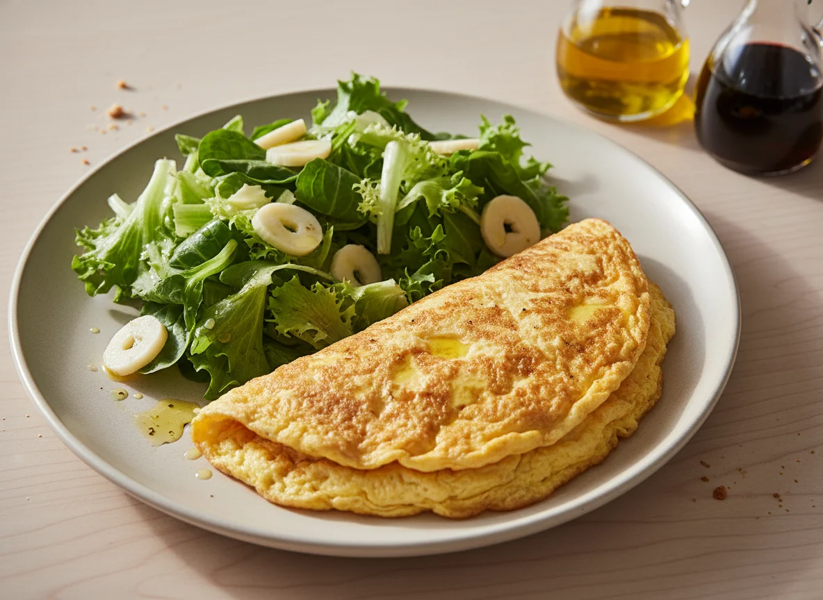 Tortilla francesa y ensalada photo