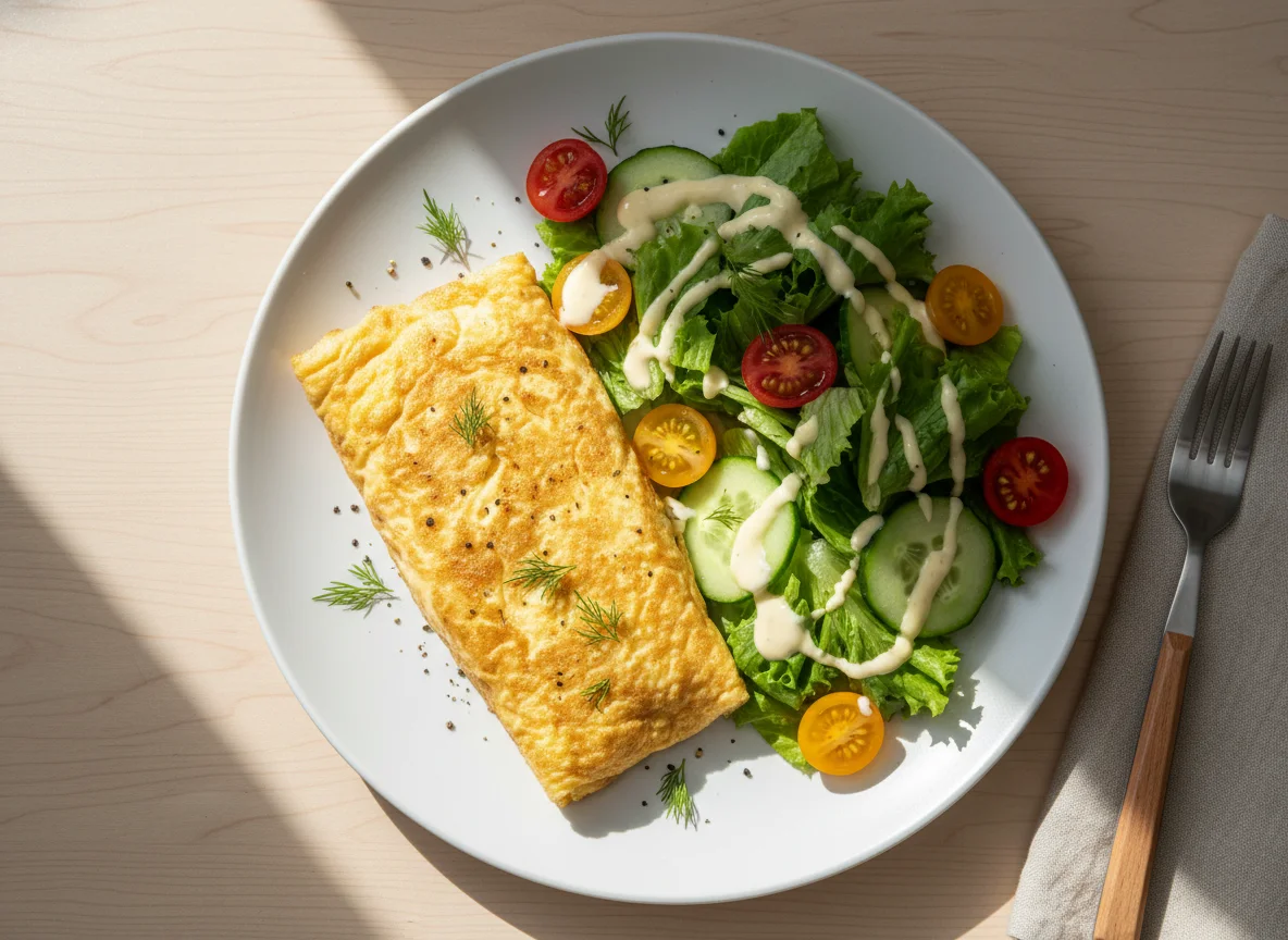 Tortilla francesa y ensalada mixta photo