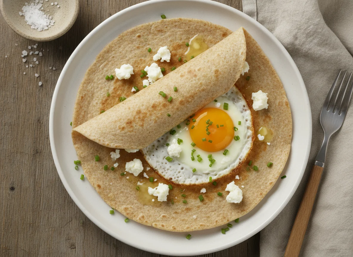 Tortilla integral con huevo y queso photo