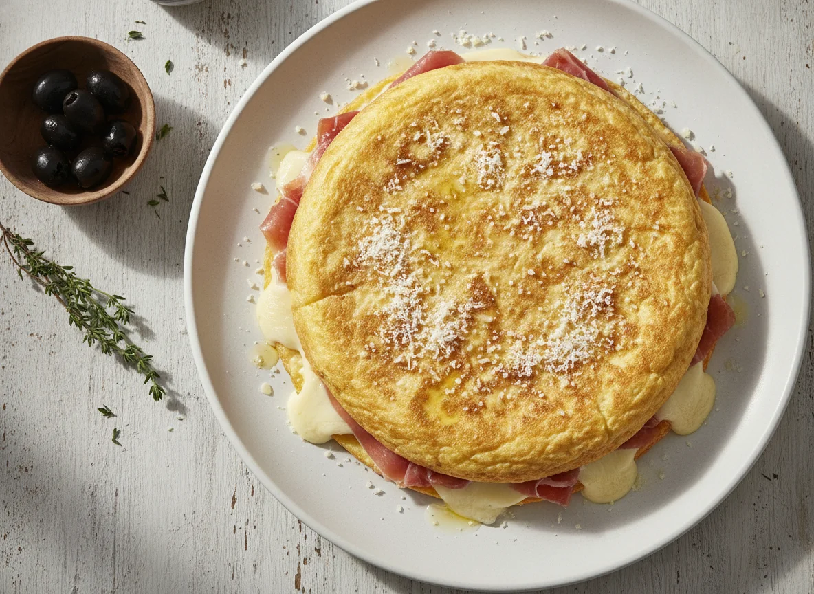 Tortilla rellena de jamón y queso con parmesano photo