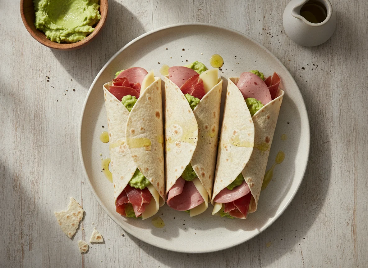 Tortillas con jamón, queso y aguacate photo