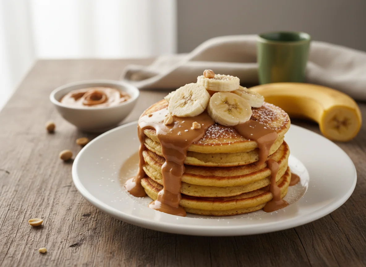 Tortitas con plátano y crema de cacahuete photo