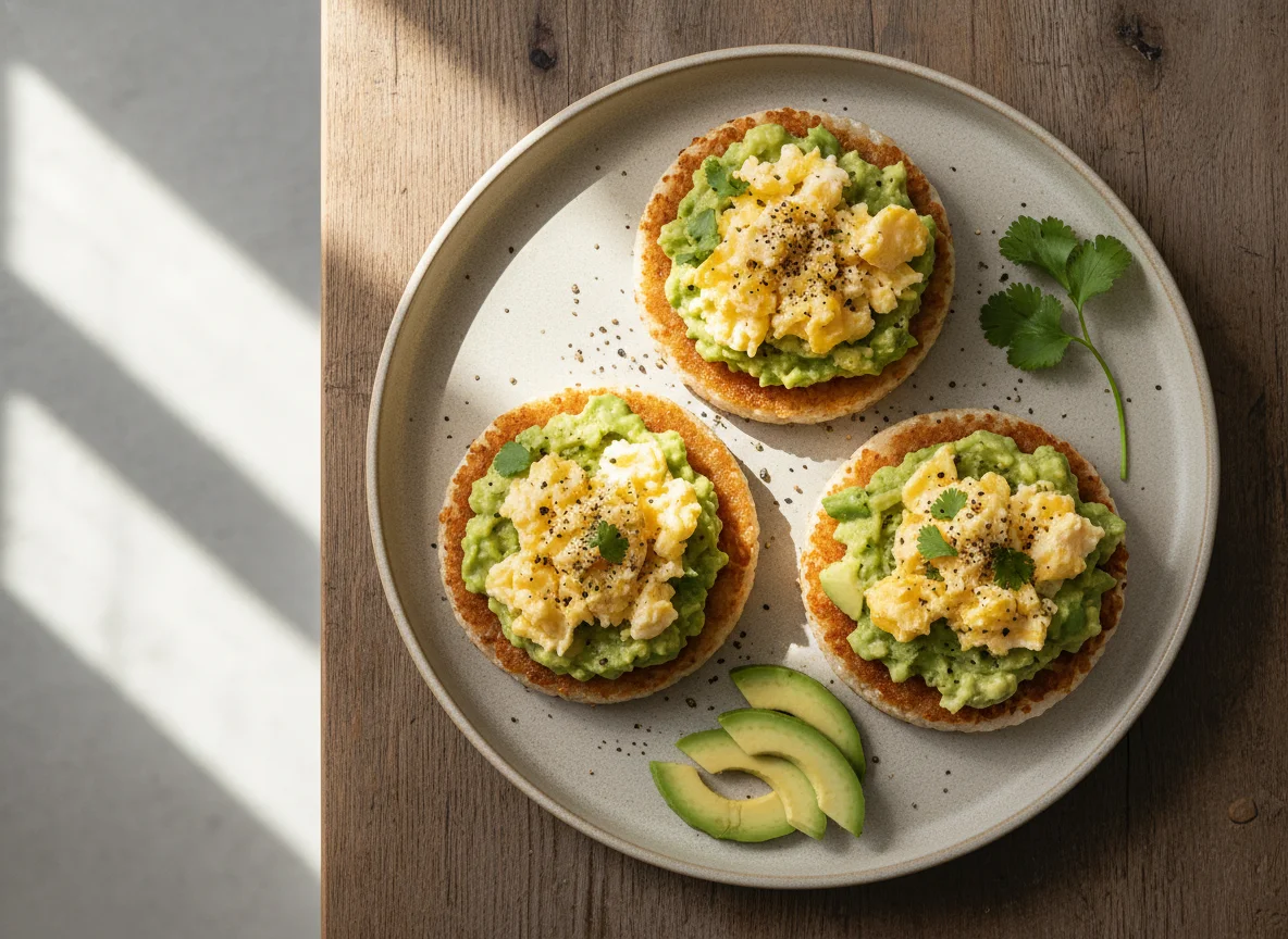 Tortitas de arroz con aguacate y huevo photo