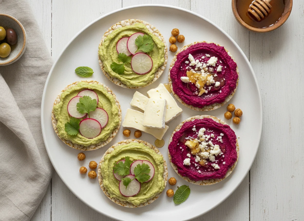 Tortitas de arroz con hummus y queso photo