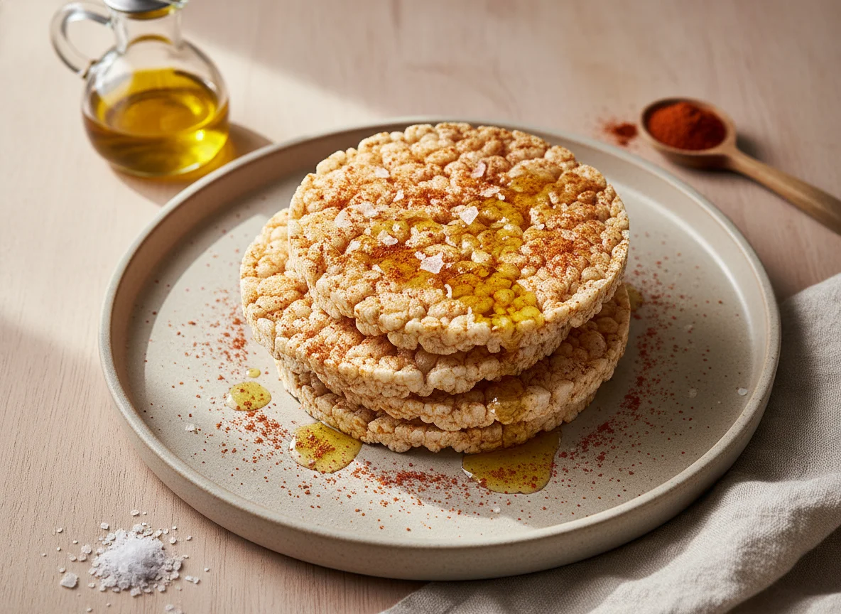 Tortitas de arroz con tomate y aceite de oliva photo
