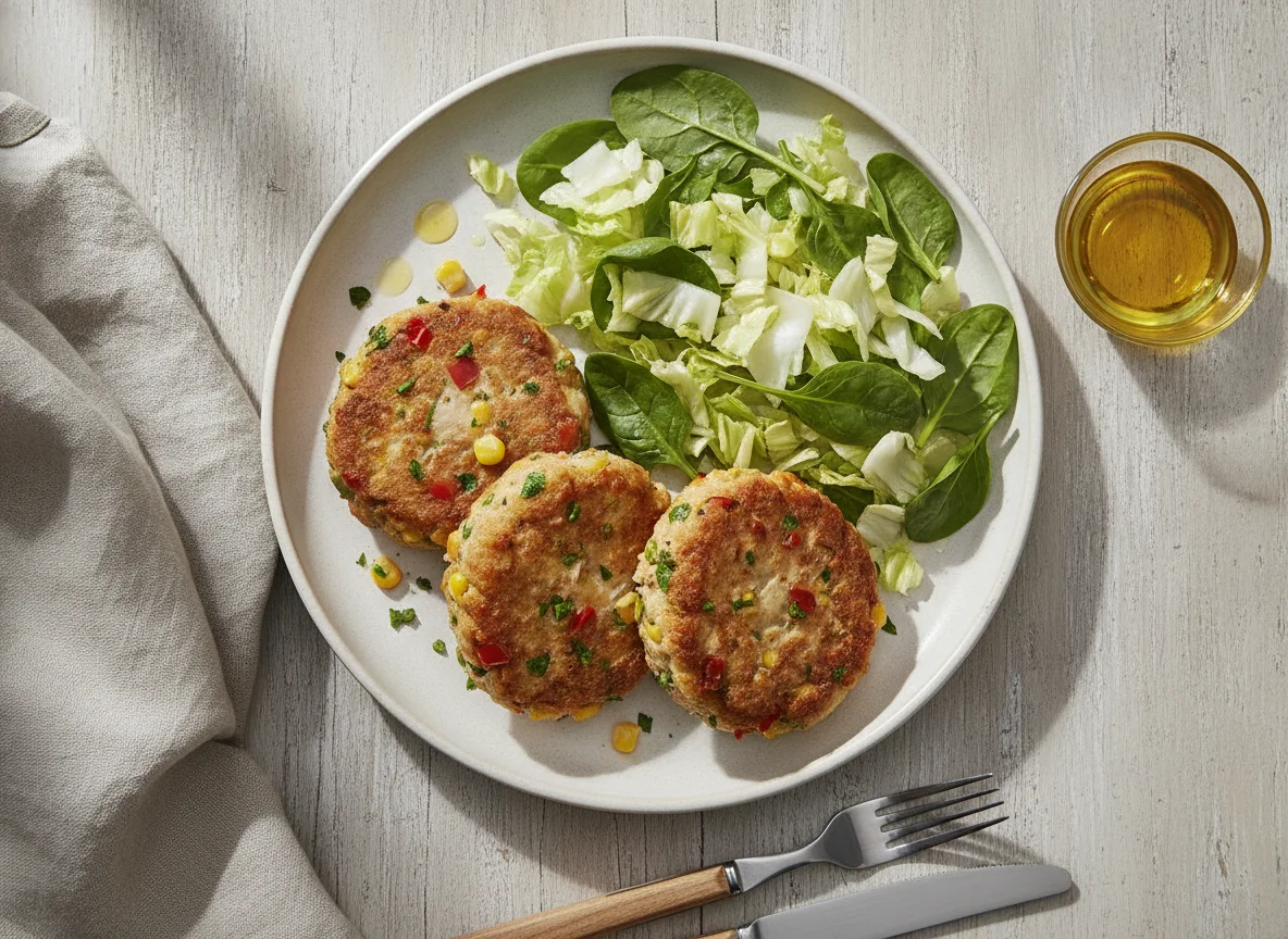 Tortitas de atún con ensalada photo