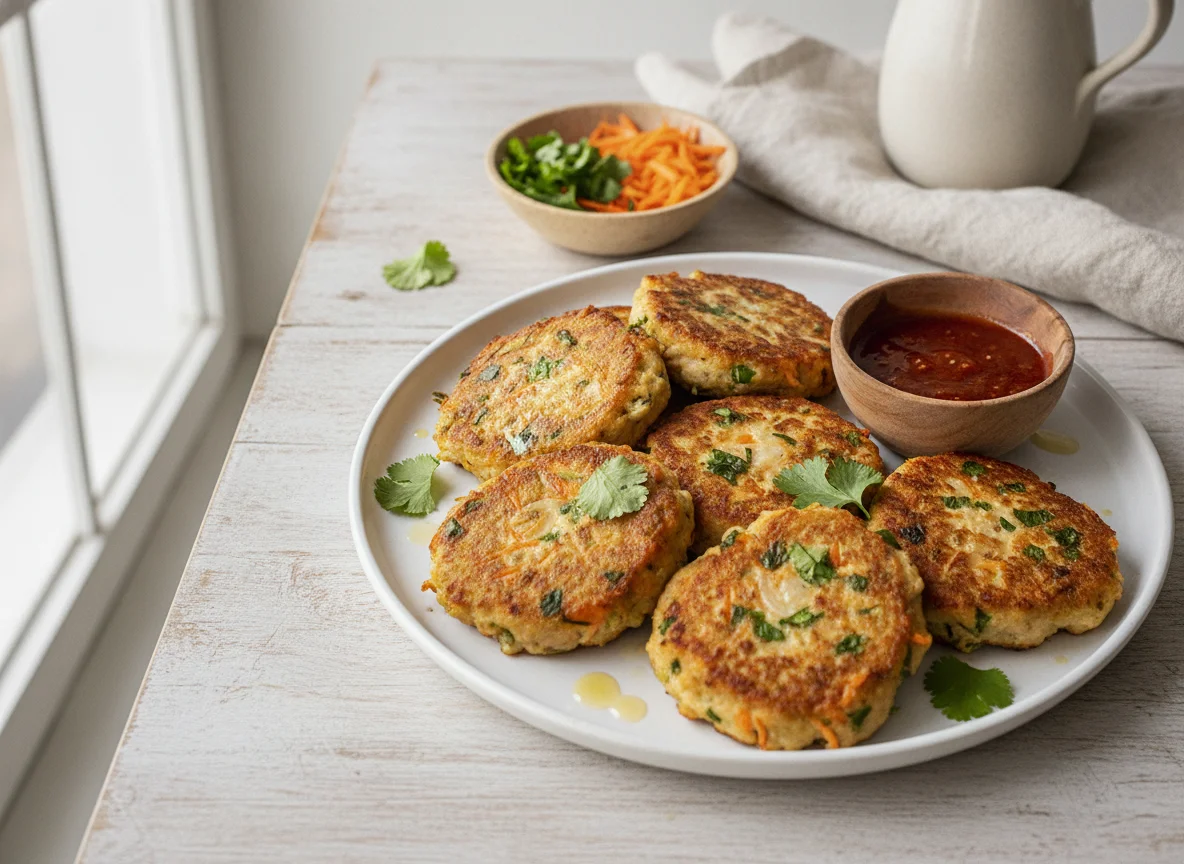 Tortitas de pollo con verduras photo