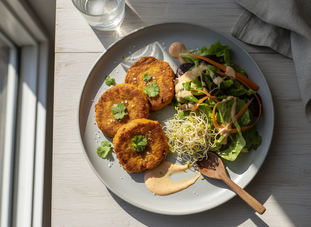 Tortitas de vegetales con ensalada photo