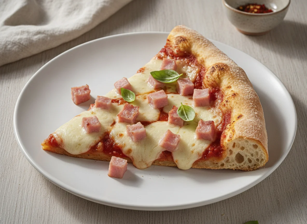Trozo de pizza de jamón y queso photo