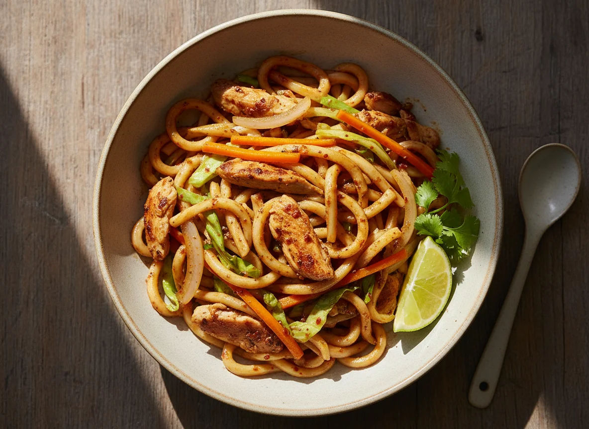 Udon con pollo y verduras photo