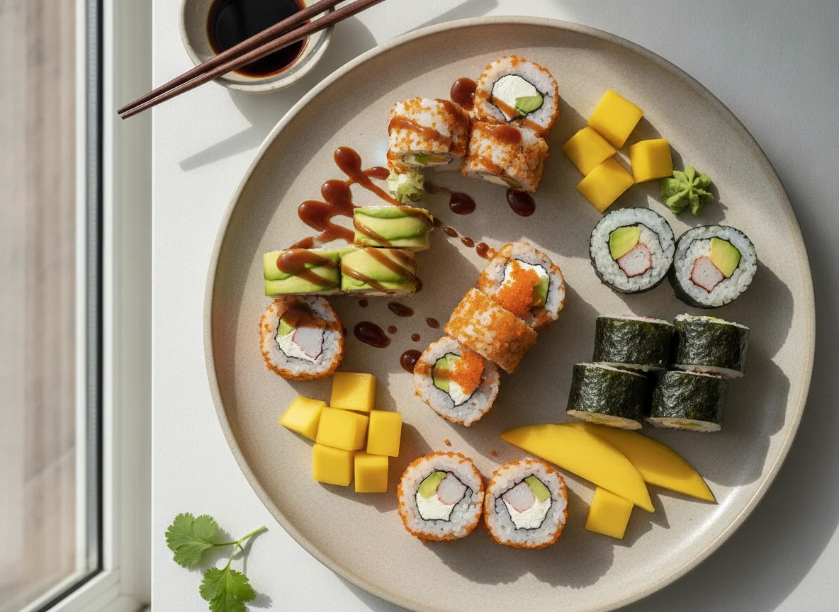 Variedad de rollos de sushi photo