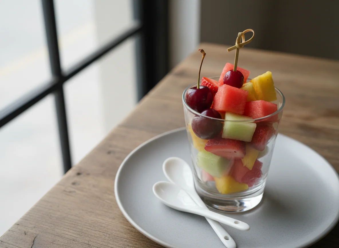 Vaso de fruta picada photo