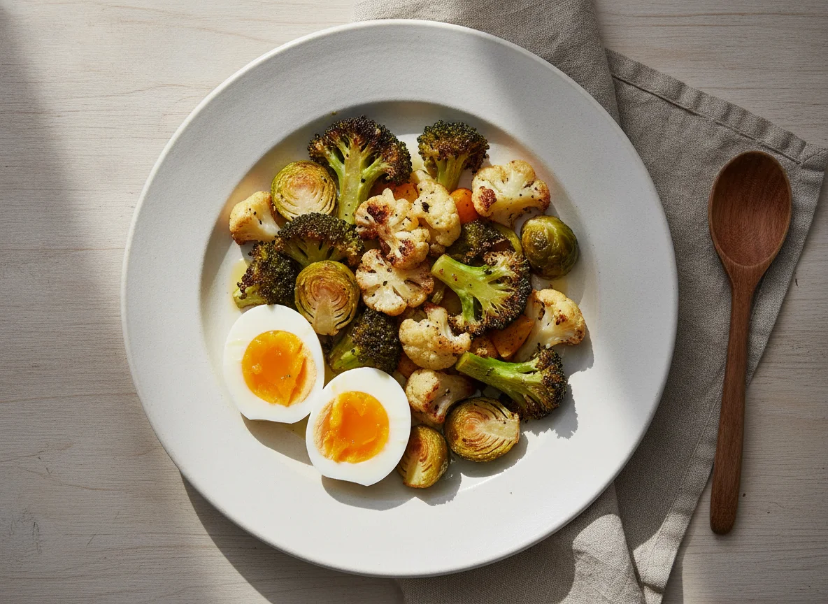 Verduras asadas con huevo cocido photo