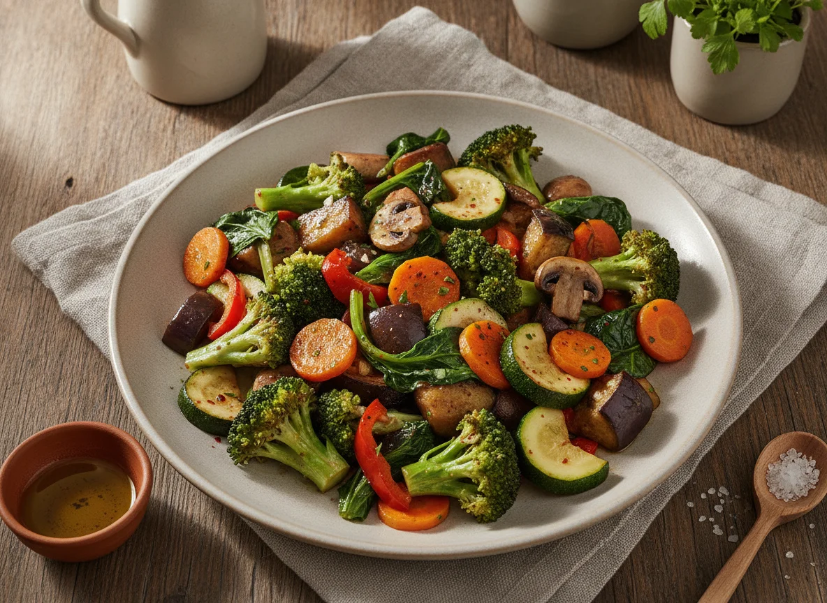 Verduras salteadas con brócoli y espinacas photo
