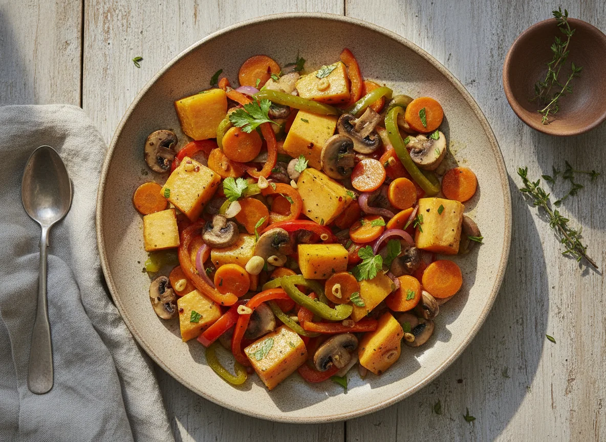 Verduras salteadas con champiñones photo