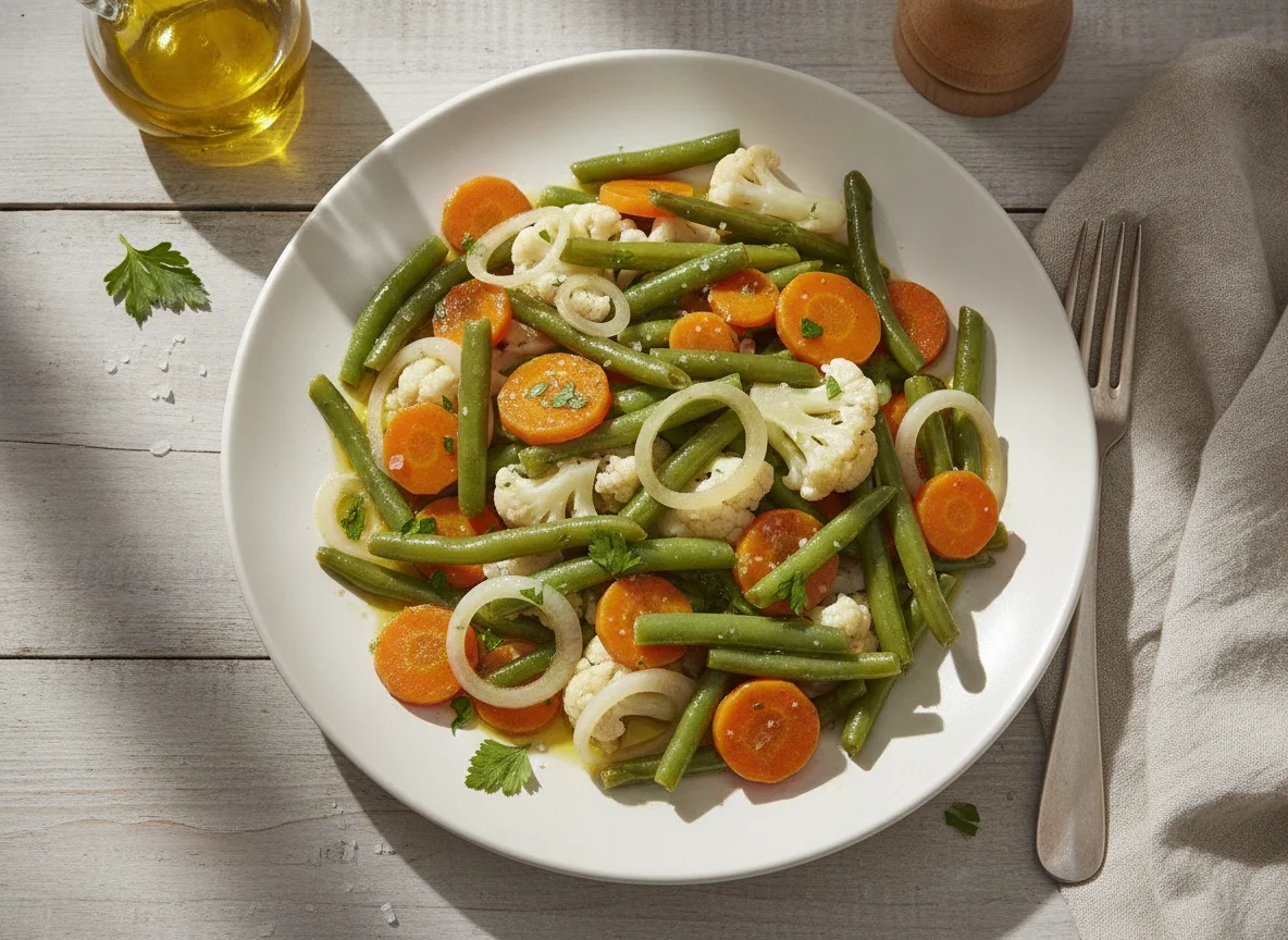 Verduras salteadas con judías verdes y zanahorias photo