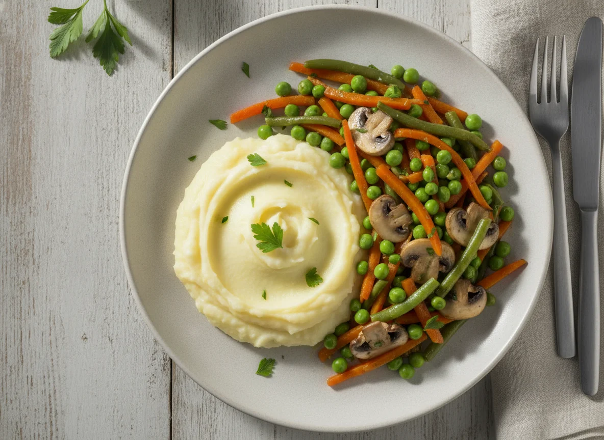 Verduras salteadas con puré de papas photo