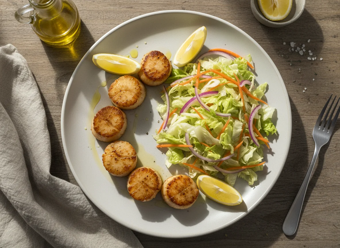 Vieira a la plancha con ensalada photo