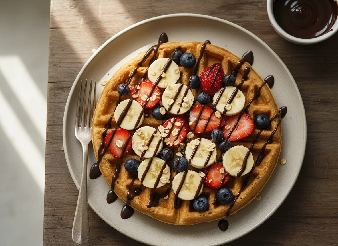 Waffle con frutas y jarabe photo