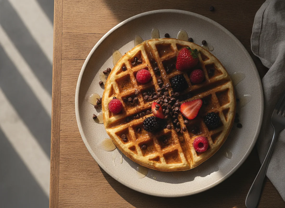 Waffle con frutos rojos y chocolate photo