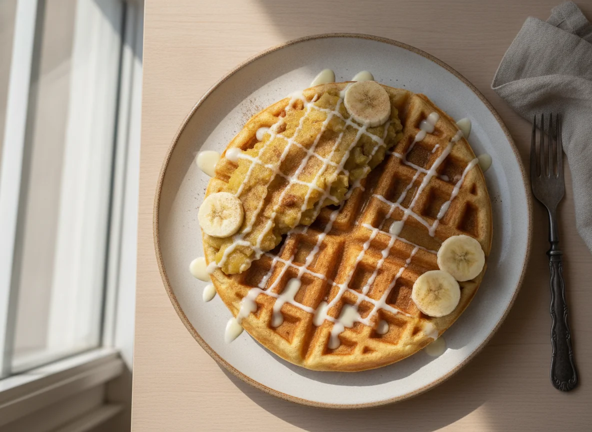 Waffle con plátano y leche condensada photo