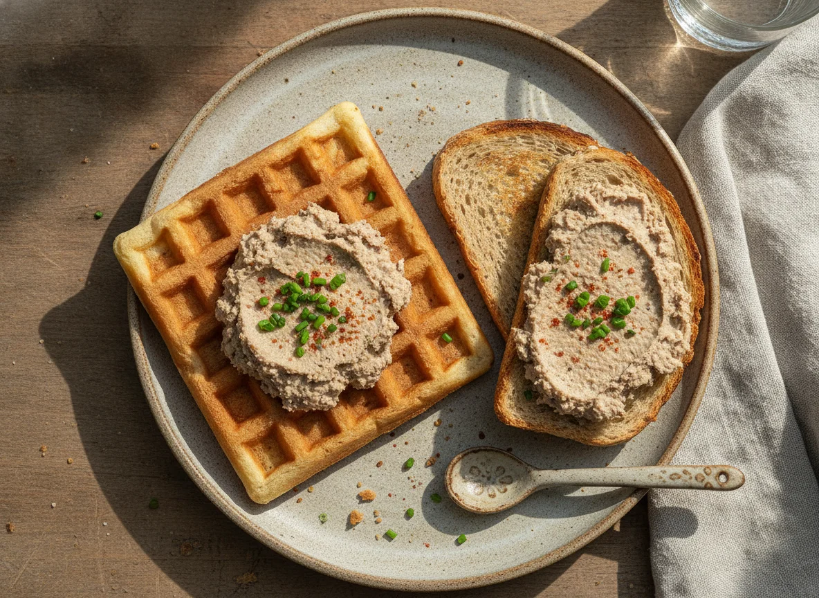 Waffle y tostada con paté photo