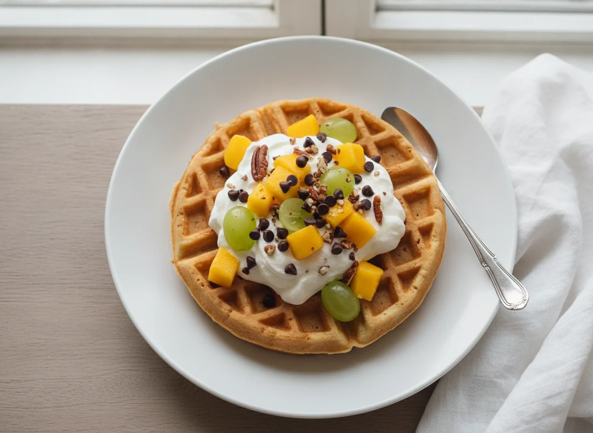 Waffles con fruta y crema photo