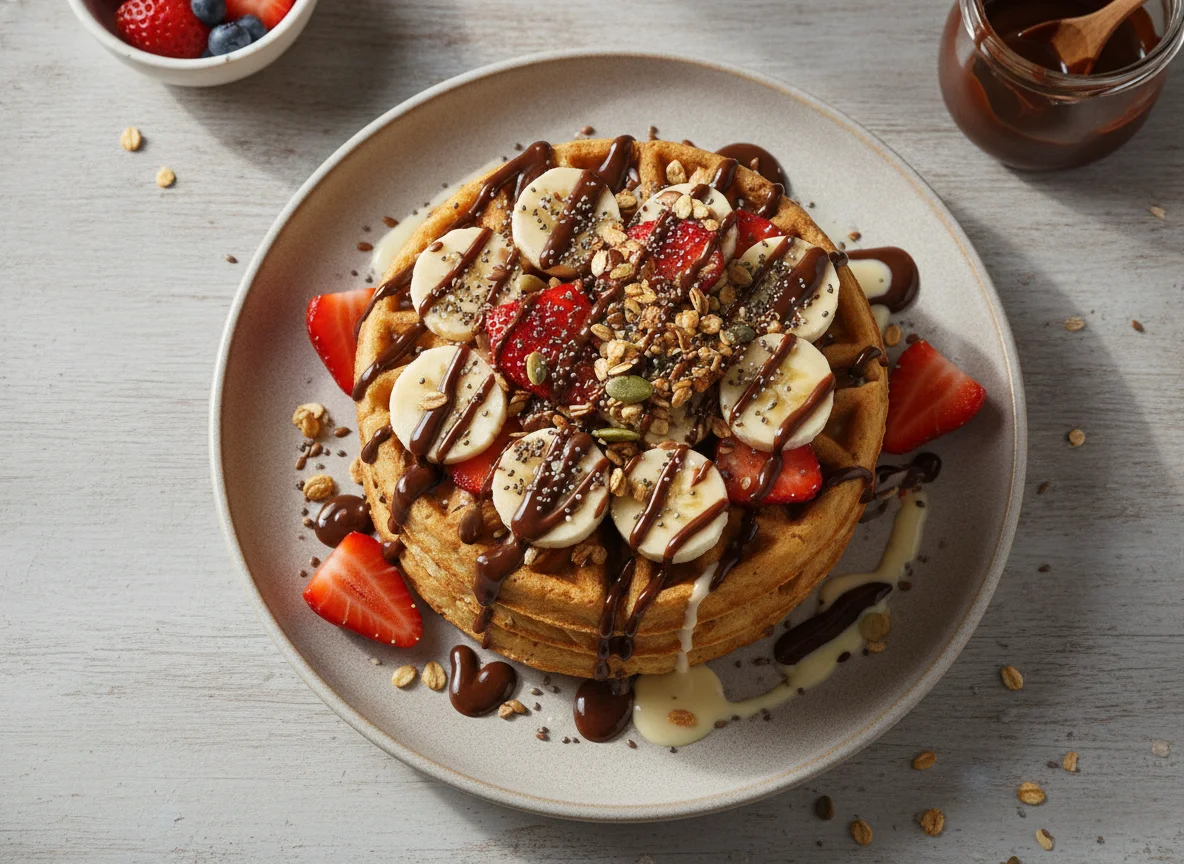 Waffles con fruta y jarabes photo