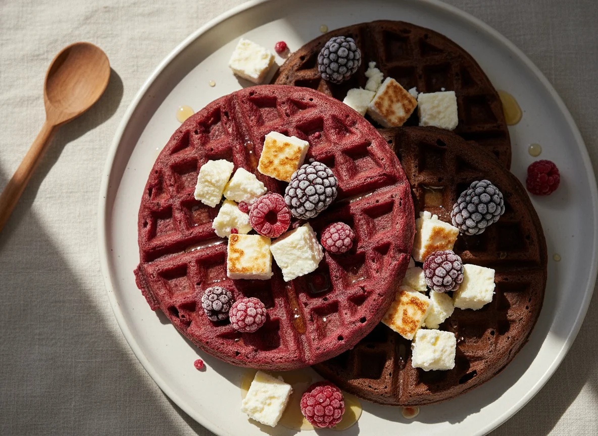 Waffles con fruta y queso photo