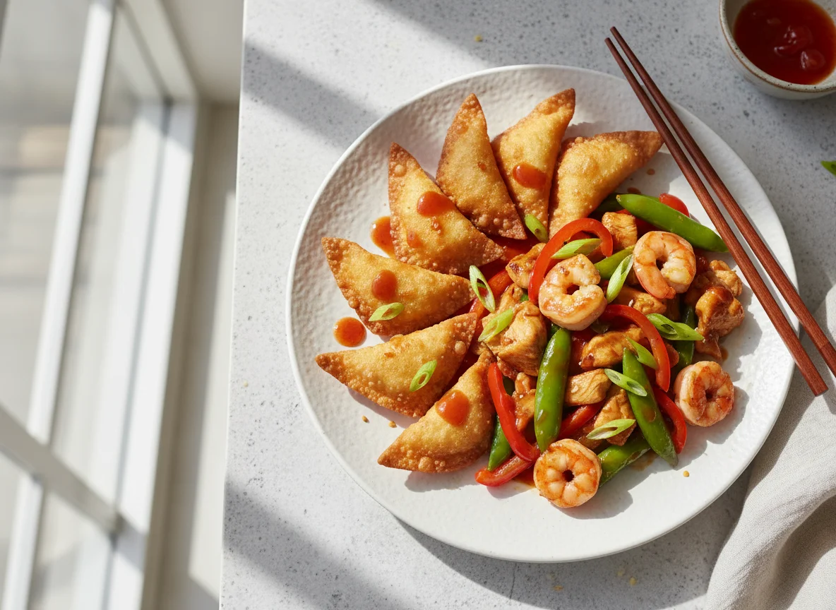 Wantán con Saltado de Pollo y Camarones photo