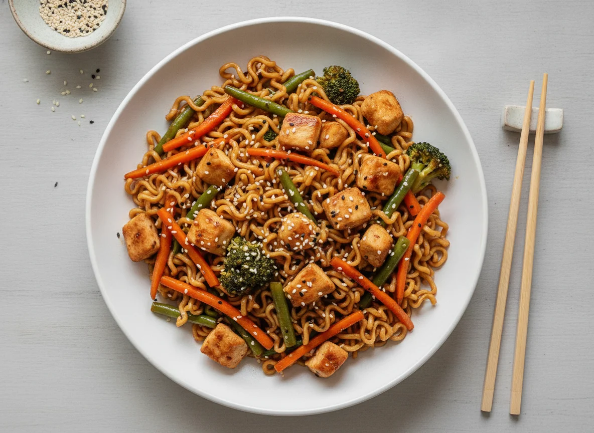 Wok de fideos con pollo y verduras photo