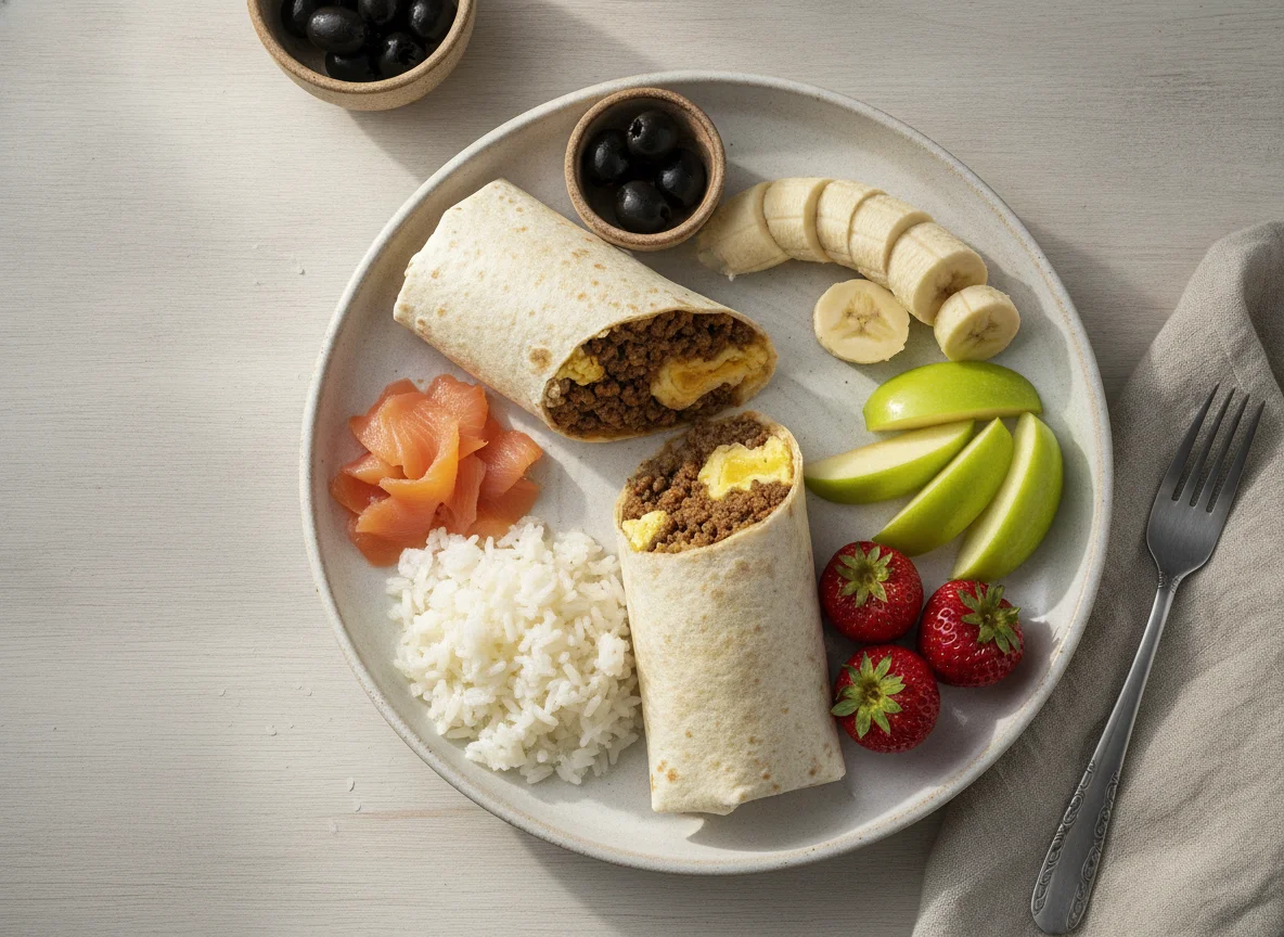 Wrap de carne con acompañamientos variados photo