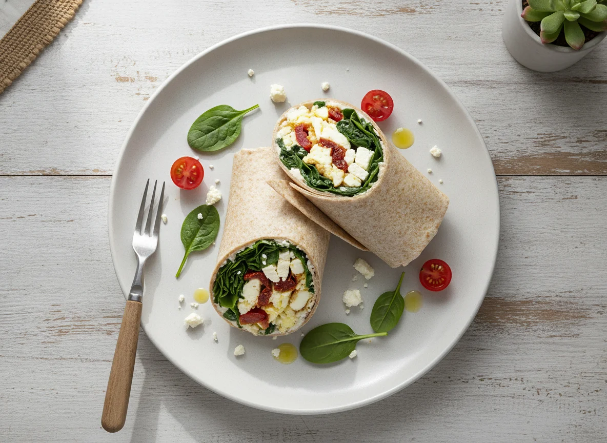 Wrap de claras de huevo con espinacas y queso feta photo