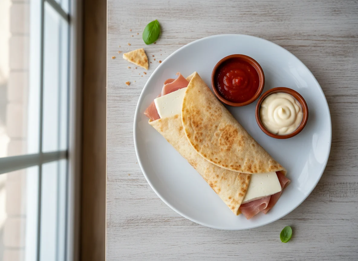 Wrap de jamón y queso con salsas photo