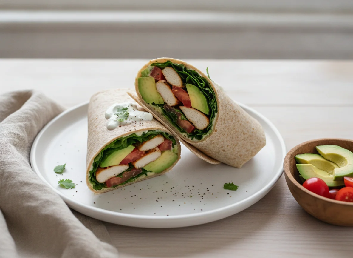 Wrap de pollo con aguacate y tomate photo