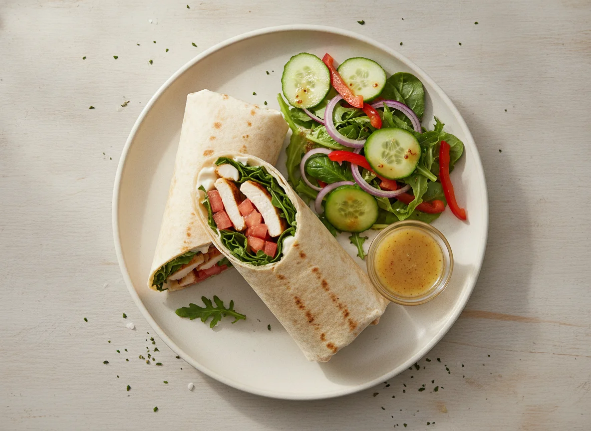 Wrap de pollo con ensalada lateral photo
