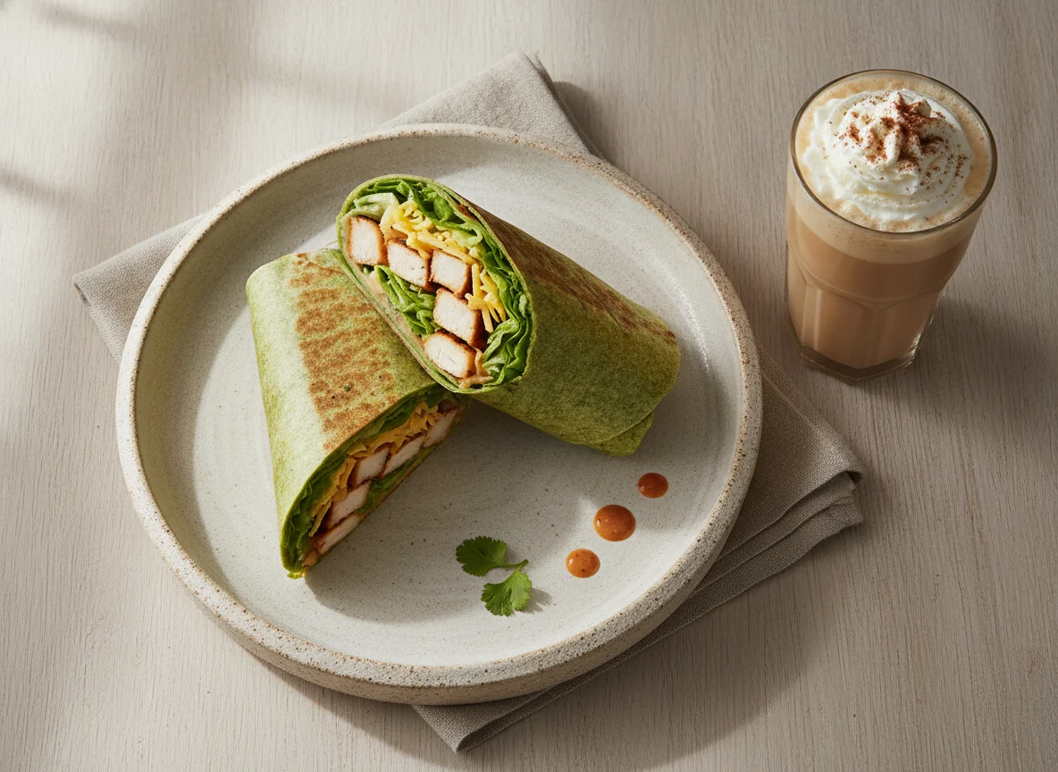 Wrap de pollo con espinacas y batido photo