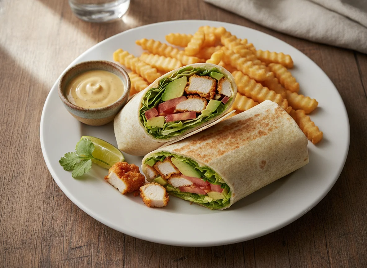 Wrap de pollo con papas fritas y salsa photo