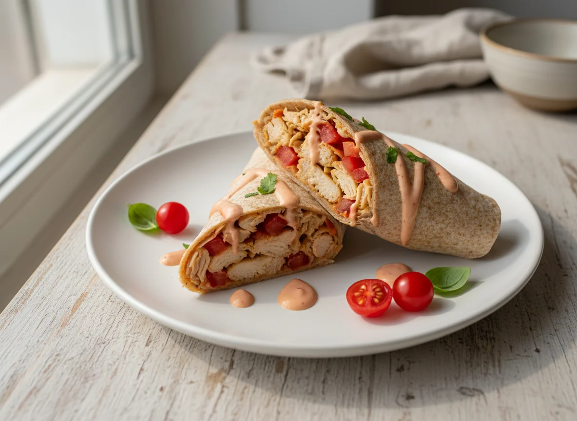 Wrap de pollo con tomate y salsa rosada photo