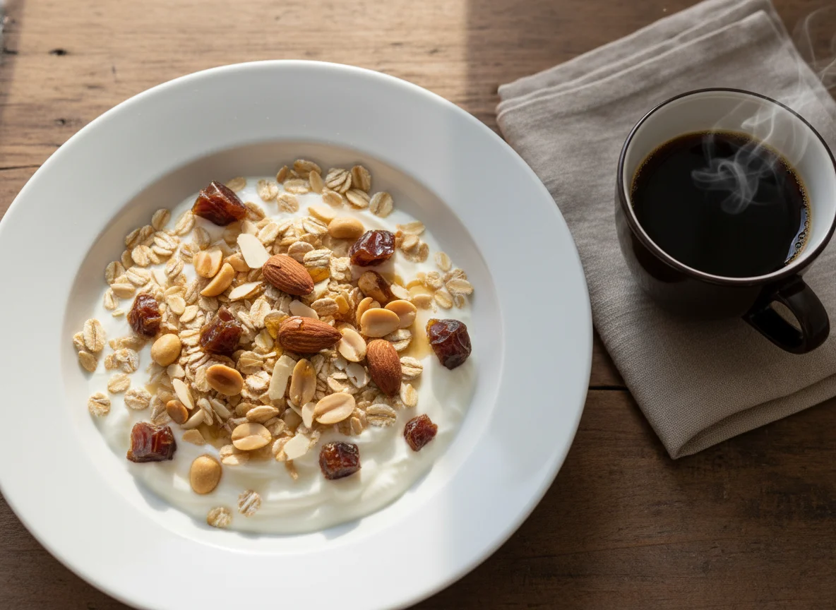 Yogur Activia con avena y frutos secos photo