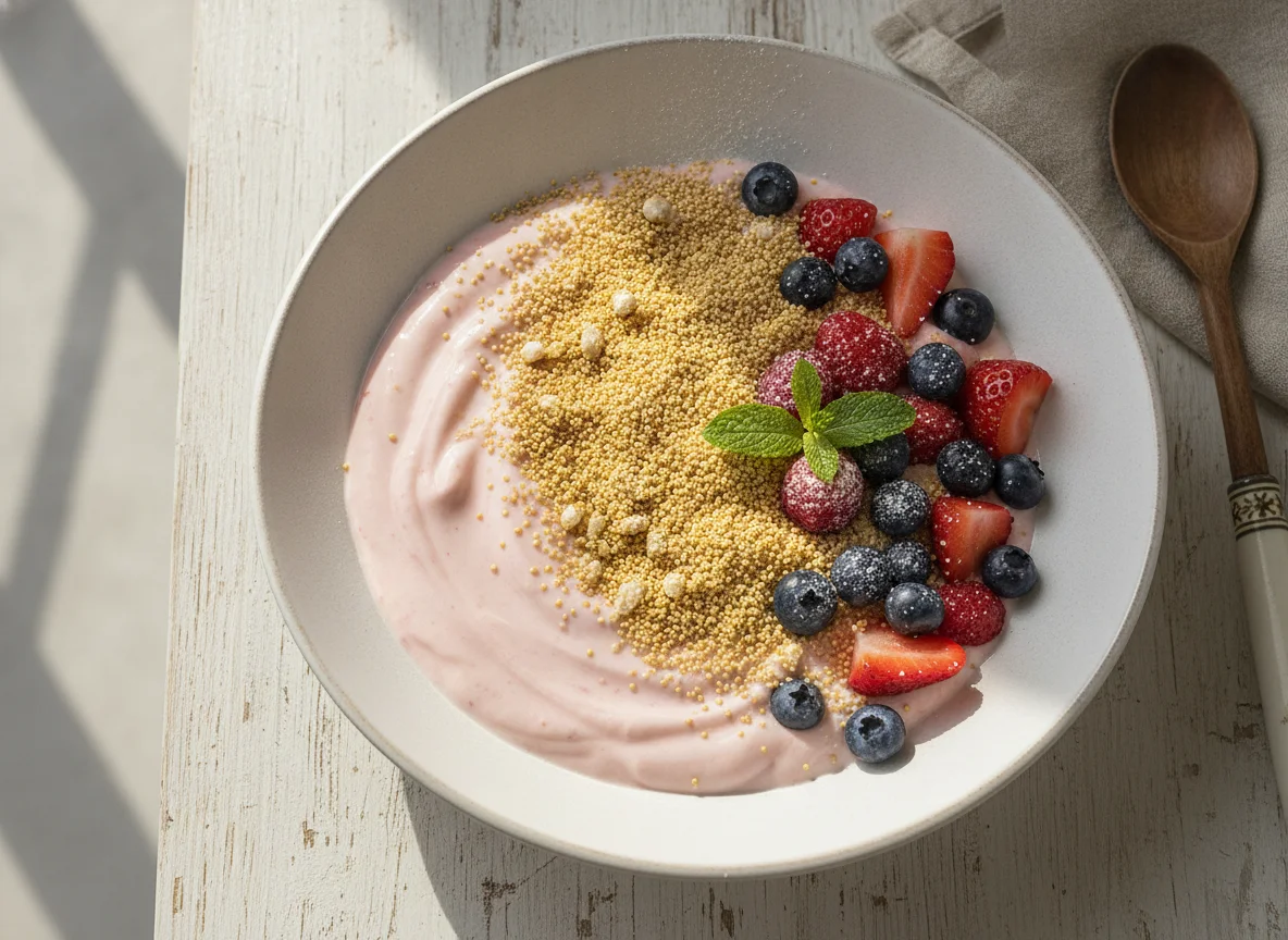 Yogur con amaranto y frutos rojos photo