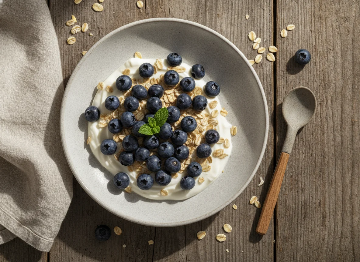 Yogur con arándanos y avena photo