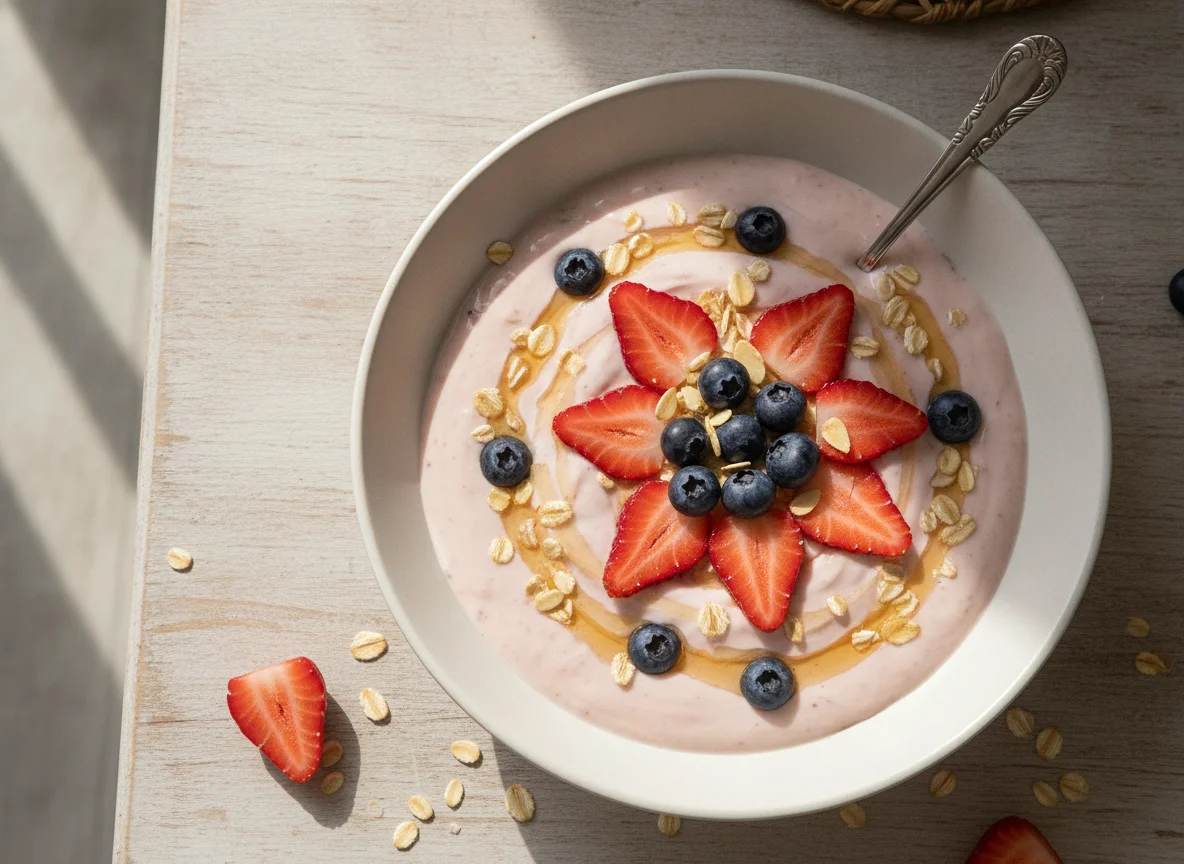 Yogur con avena y frutas photo